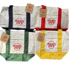 Viral Trader Joes Mini Canvas Tote Bag Set of 4 Limited Edition Embroidered NEW