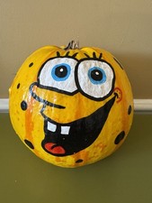Hand painted Real Pumpkin SpongeBob 7  By 7  