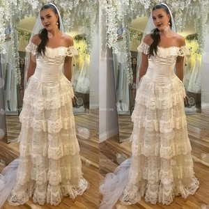 ebay vintage wedding dresses Forest Lace with Florals V Neck A Line Bridal Gowns Vintage Sheath Bridal Gown with Natural Waist 1970s Vintage Wedding Dresses &