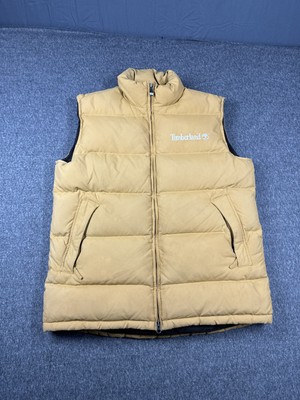 Timberland Vest Mens Medium Tan Brown Puffer Down Duck Feather Outdoor Jacket