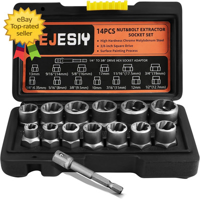 14Pcs Bolt Extractor Socket Set Stripped Nut Screw Remover Tool Kit Adapter Set