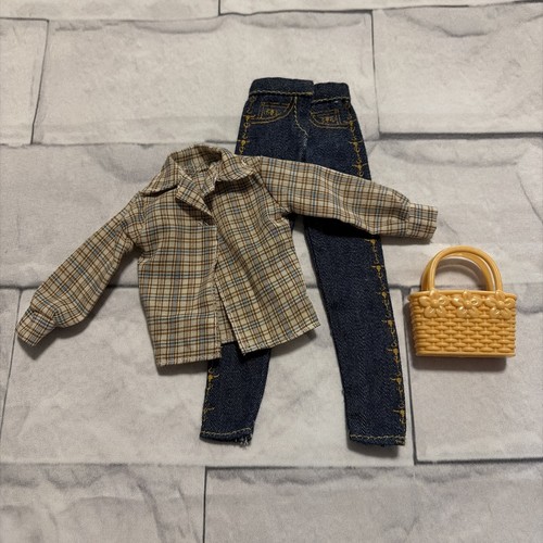 Sergio Valente Jeans, Plaid Long Sleeve Shirt, Basket Purse, Barbie Lot #431
