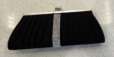Black Beaded Fabric Clutch Bag with Silver Accent Evening Purse