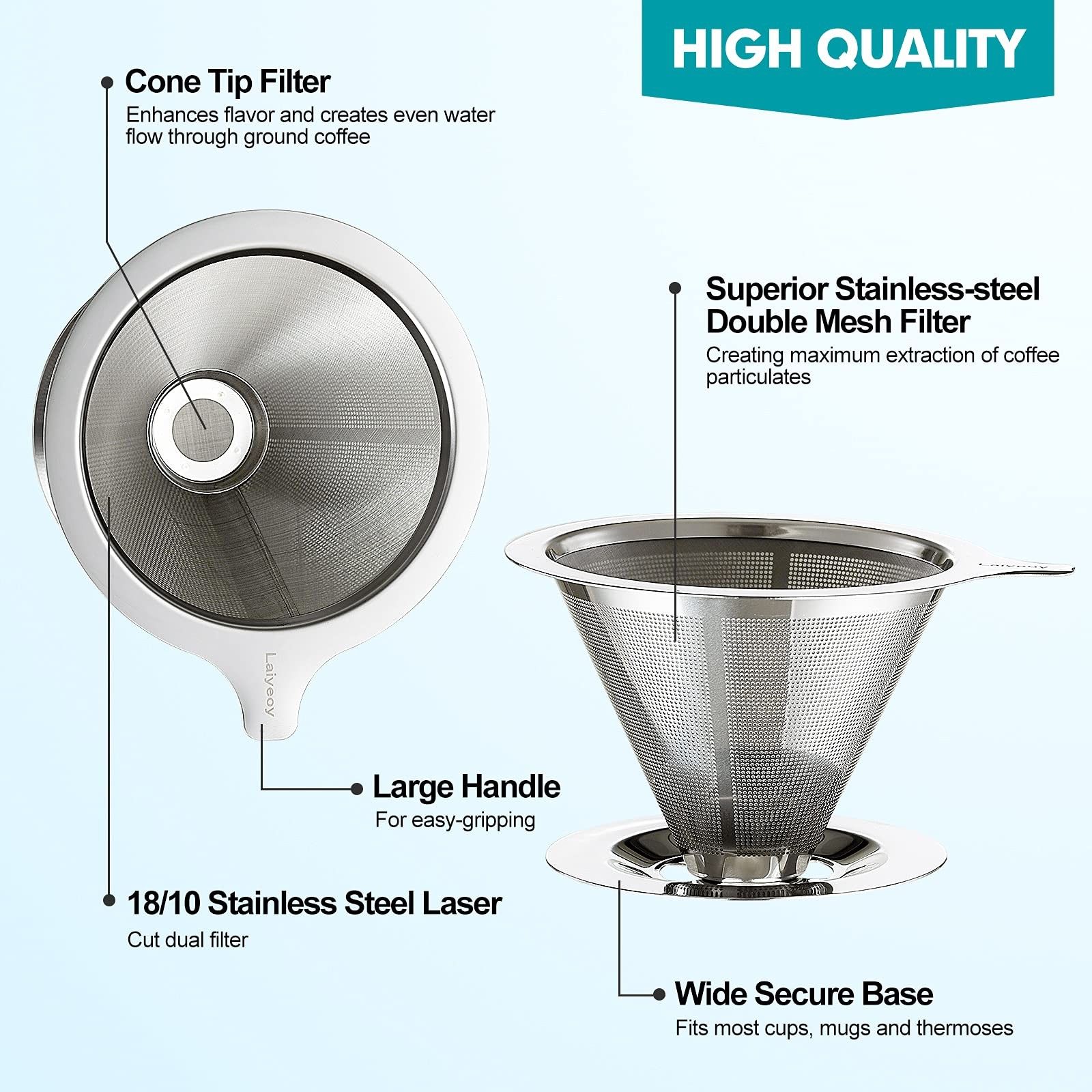 Pour Over Coffee Dripper, Slow Drip Paperless Coffee Filter, Stainless Steel ...