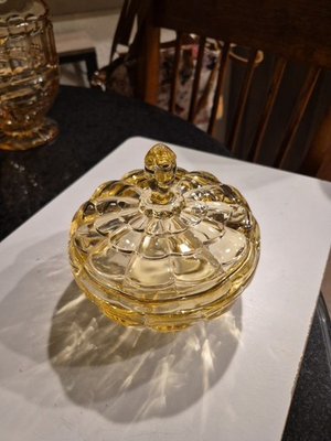 #ad #ad Rare VINTAGE Cambridge Glass Cascade 5quot; Covered Candy Dish in Yellow $27.30
