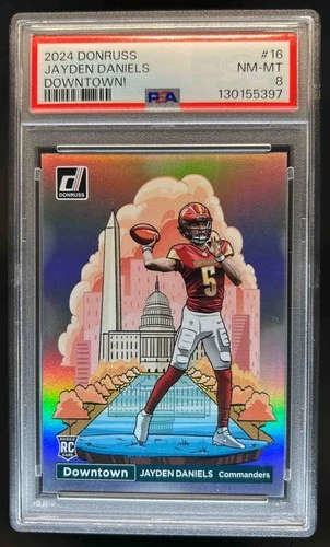 2024 Donruss Jayden Daniels Downtown! SSP RC Rookie #16 Commanders PSA 8