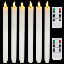 6 Pcs Wax Flameless Taper Candles with Remote Timer and Dimmer, White Candle Sti