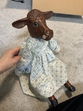 Ceramic Cow Artist Doll in Blue Dress Removable Clothes Soft Body