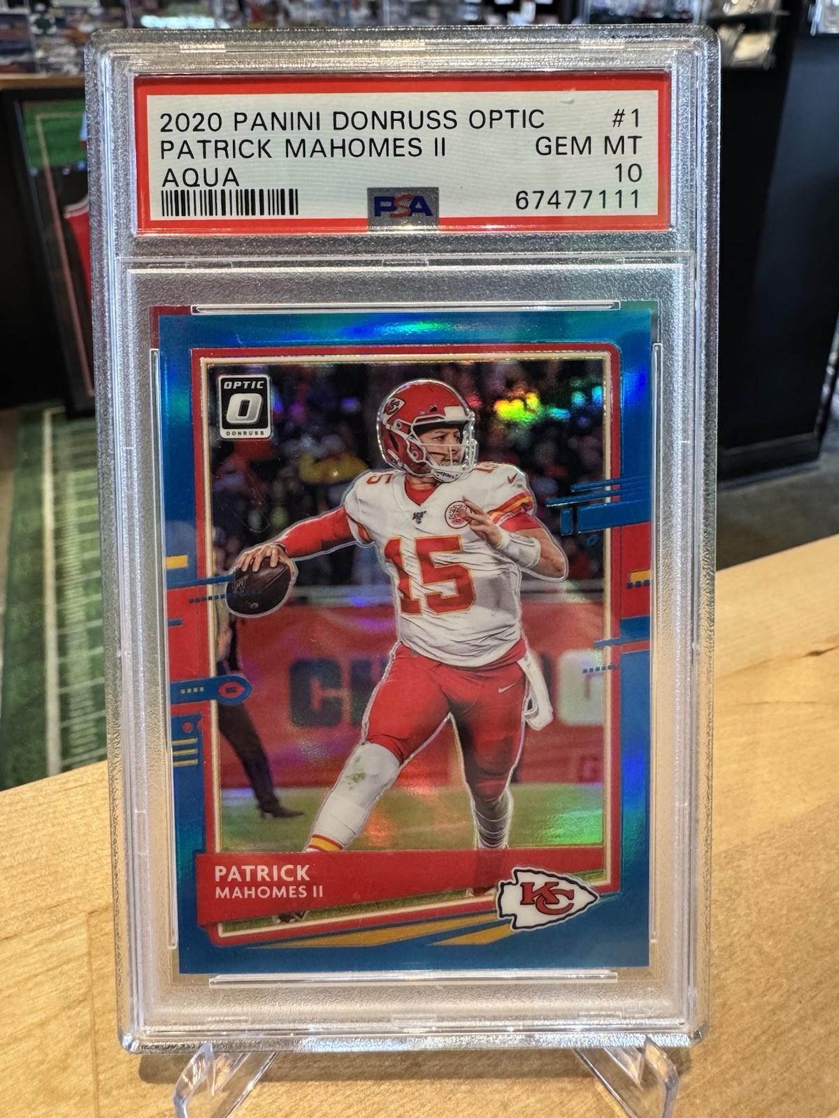 2020 Panini Optic Patrick Mahomes #1 Aqua Prizm /299 PSA Gem Mint 10
