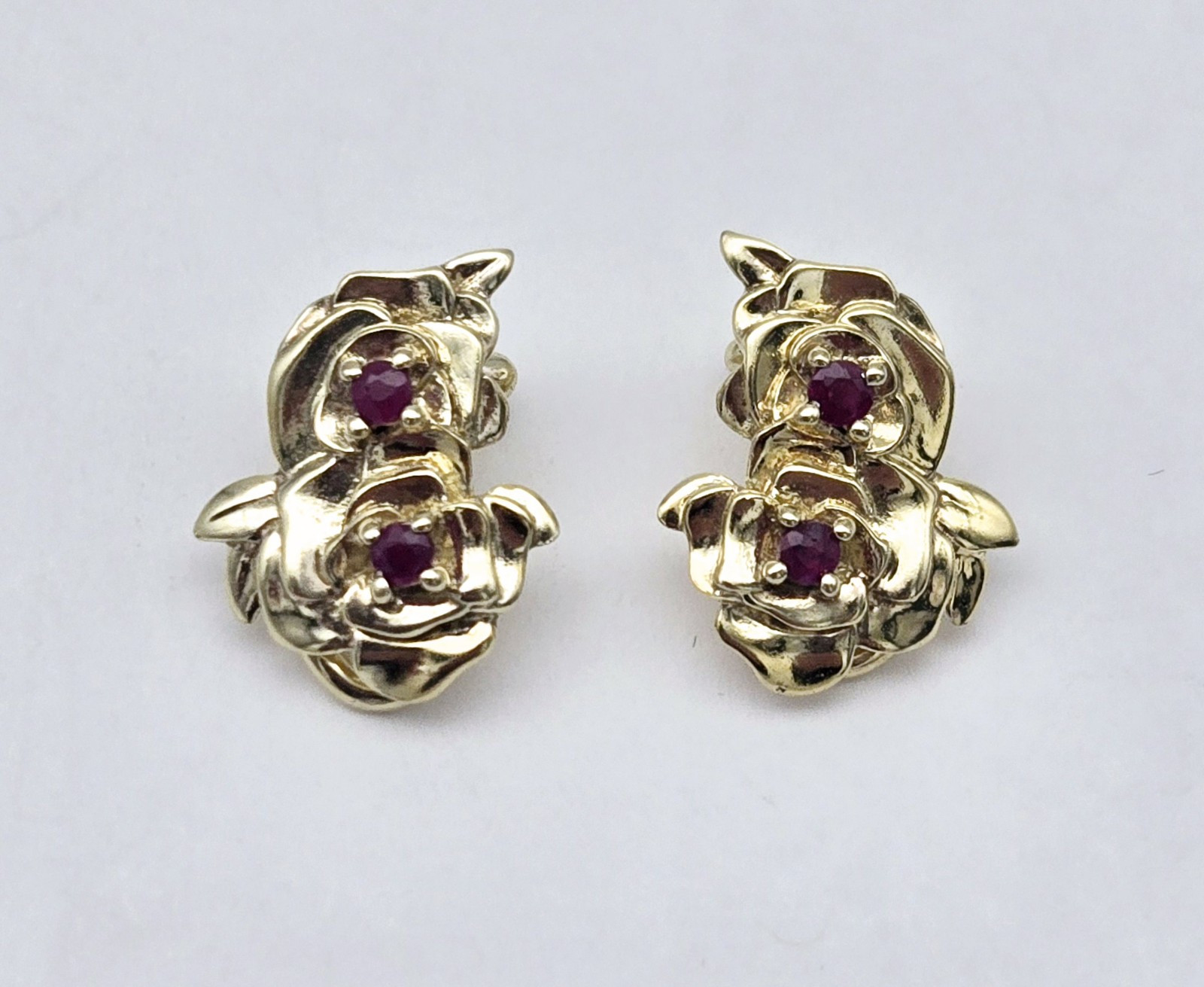18K Gold Overlay Sterling Silver Natural Ruby Rose Clip Earrings by Danbury Mint