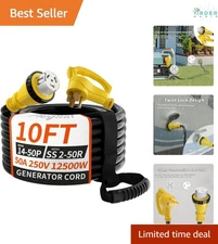 50 Amp Generator Cord 10FT Heavy Duty RV Extension with Twist Lock for Outdoo...