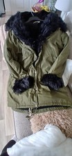 Woman's Parka Jacket Teddy Style Material Inside Fur In Hood & Around Cuffs New