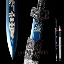 Hand Forged Chinese Double Edged Sword Real Kung Fu Blue 1095 Carbon Steel Blade