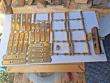 9x Dr&uuml;ckergarnitur Zimmert&uuml;ren Langschild Messing + 1 x Schutzbeschlag
