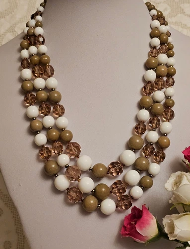 Collier vintage perles de verre art 3 brins signé CHRISTIAN DIOR 1960 RARE