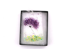 Suncatcher Stained Glass Miniature Purple Flower Raised 3"x2" Ribbon with Box