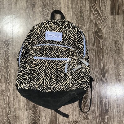 Jansport Backpack Zebra Stripe  Corduroy Black White School bag College Y2K