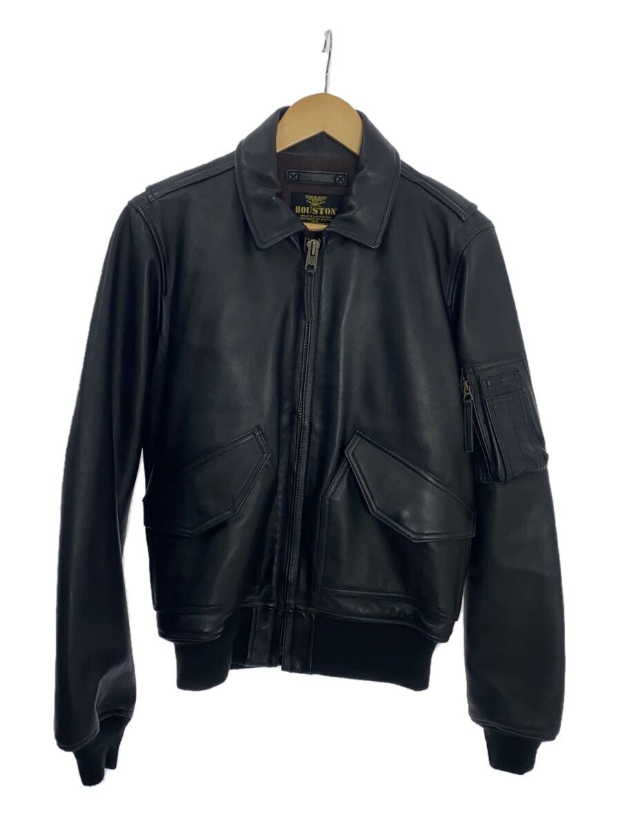 Houston Black Plain Leather Blouson Jacket for Men Size M