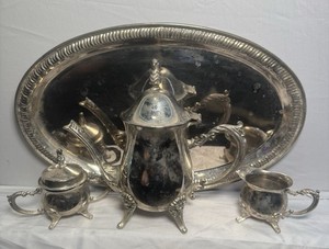 4-Piece Silver Plated Coffee/Tea Set Tray Home Decor Display Item