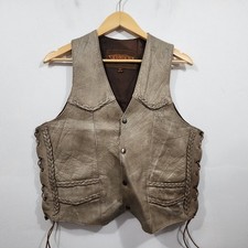 UNIK Leather Apparel Distressed Leather Motorcycle Biker Vest Tan Brown Mens M