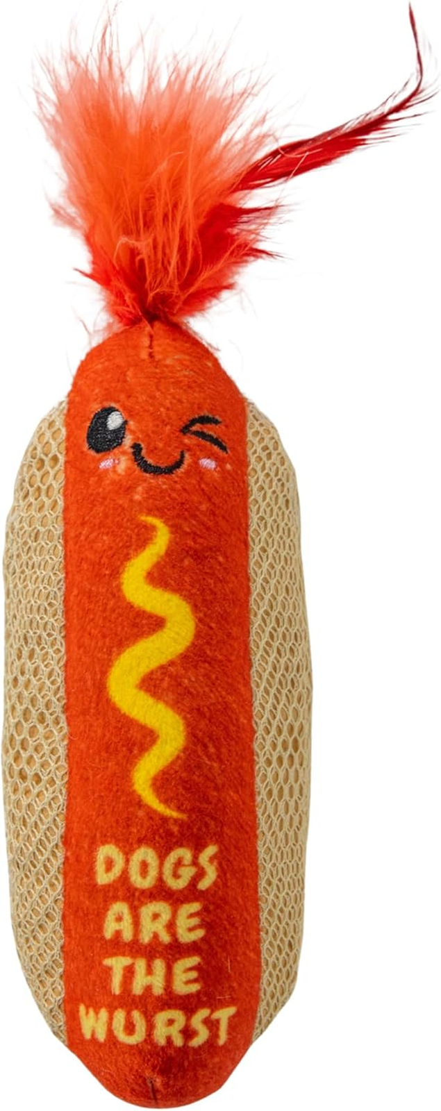 Hotdog Kicker Toy with Catnip and Dental Mesh, Hot Dog Shape, Plush and Feath...