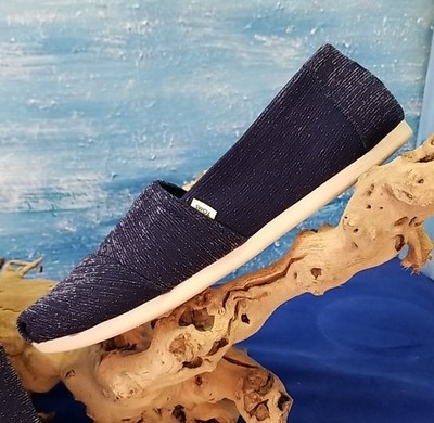 TOMS Classic Alpargatas Navy Blue Glittery Slip on Shoes Size 9.5 Excellent Deal