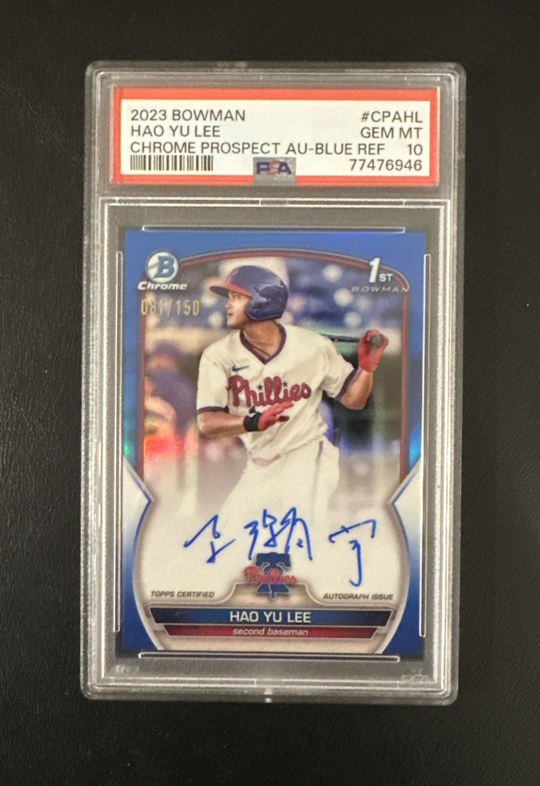Hao Yu Lee 2023 PSA 10 Bowman Chrome 1st Blue Refractor RC Rookie AUTO /150