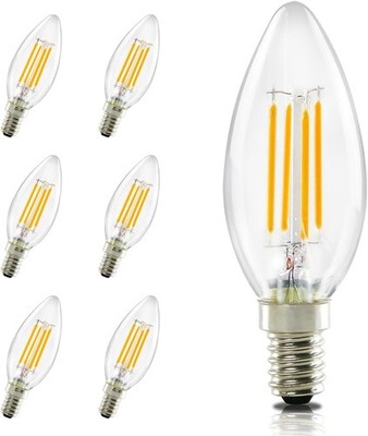 E14 Glühbirnen Kerzen 4W LED 6er Set Glühlampen Filament Birnen 2700K Warmweiß