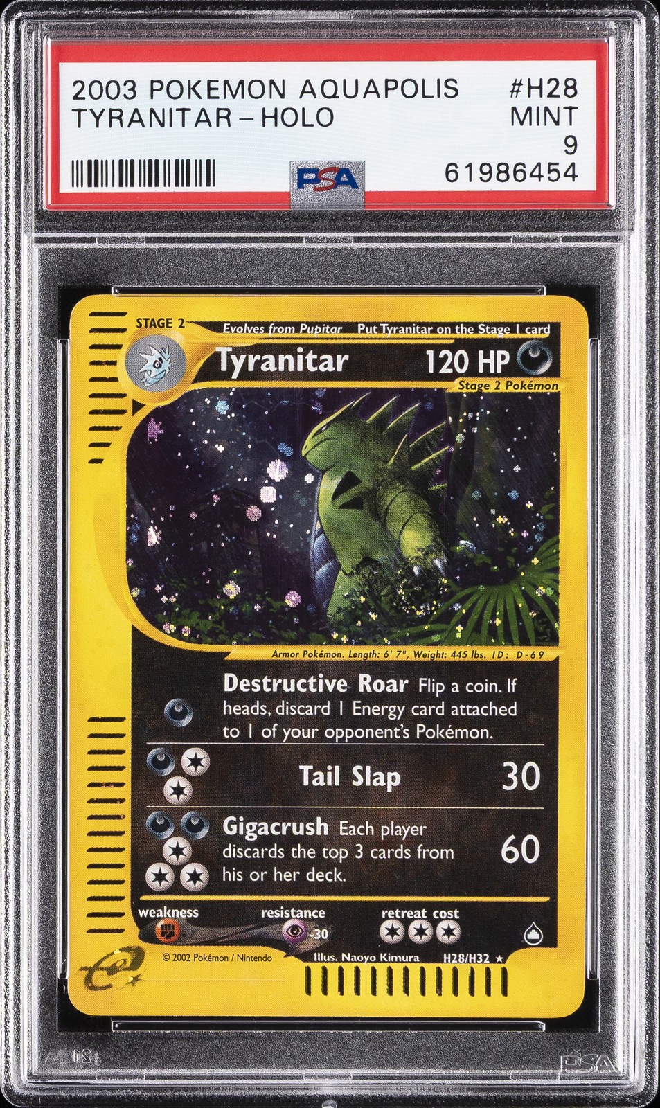 2003 POKEMON AQUAPOLIS #H28 TYRANITAR-HOLO PSA 9