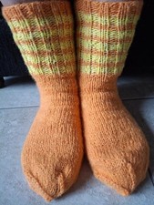 Hand knitted 100 wool/mohair socks, gold with yellow, sizes 8-10