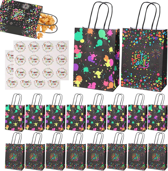 18 StüCk Neon Party Deko PapiertüTen Mit Henkel, GeschenktüTen Kindergeburtstag,-image