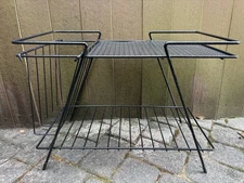 Mid Century Modern Magazine Rack Stand Black Metal Mesh Record Holder