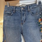 Free People FP Straight Jeans Blue Medium Wash Embroidered Floral 5-Pocket 26 — photo 3