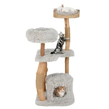 49" Tall Wooden Cat Tree Solid Wood Cat Tower with Jute Scratching Posts