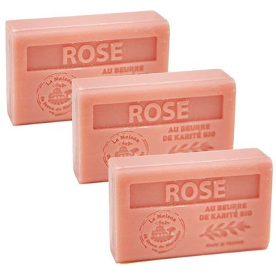 Französische Seife, Rose mit Bio Sheabutter, Savon de Marseille 3 x 60g Riegel