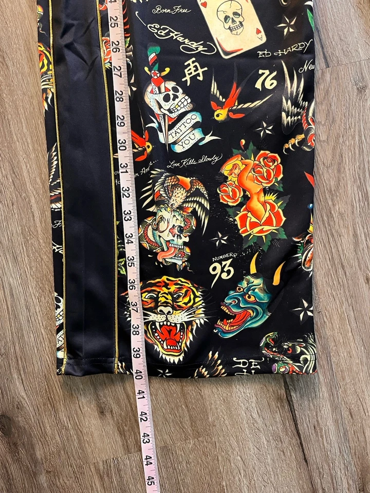 Ed Hardy RARE AOP Y2K Cotton Pajama Lounge Pants, Size Large - Image 2 of 4