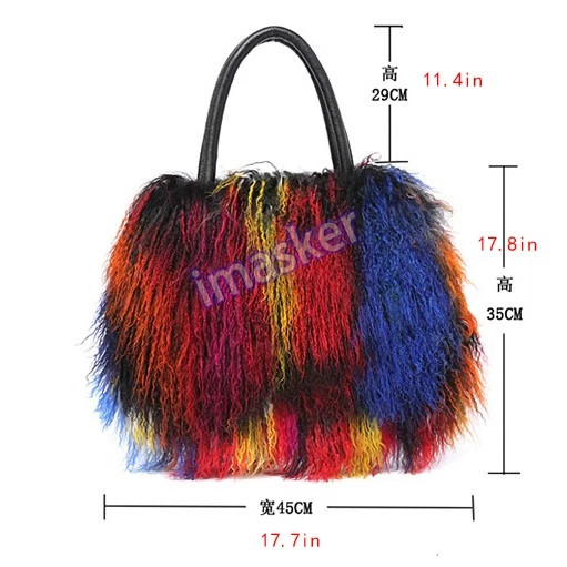 Женские 100% Gernune монгольский ягненка меха сумка Дамская сумка шерсти меха наплечная сумка большой - Изображение 2 из 4