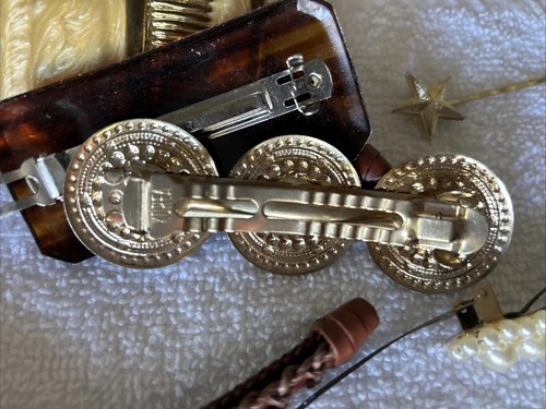 9 vintage hair barrettes lot GOLD TORTOISE FRANCE CC - Picture 13 of 16