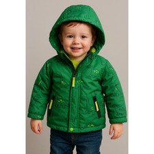 Cat  Jack Toddler Boys Green Dinosaur Puffer Jacket 2T Hooded Waterproof Warm