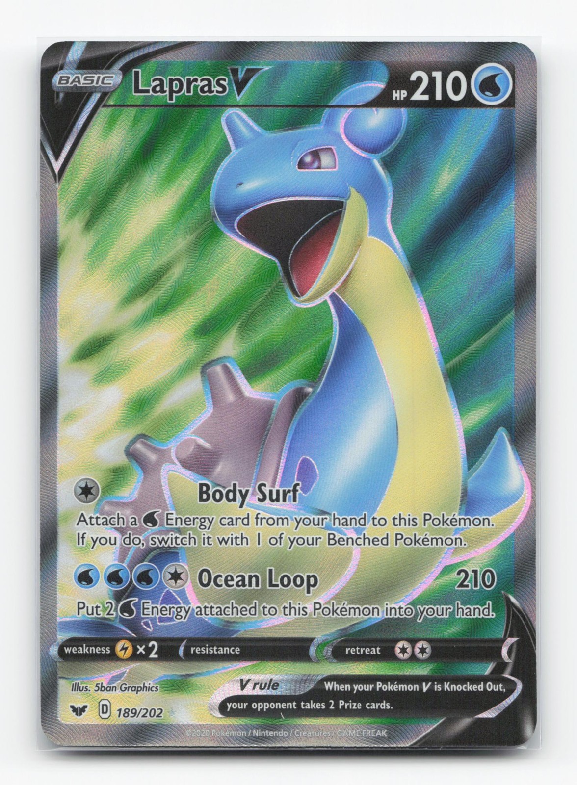 Pokemon TCG - Lapras V 189/202 Near Mint Ultra Rare Sword & Shield