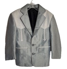 VTG Pagano West Western Suit Jacket Size 4 Gray Two Tone 80s Cowboy Blazer Lined