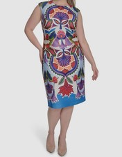 Vince Camuto Women's Blue Placement-Print Sleeveless Midi Dress Plus Size 16W