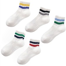 Crew Socks Striped Retro Socks Cotton Casual Mini Quarter Calf Socks One Size