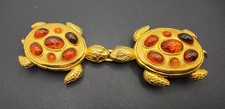 Vintage 90's Doreen Ryan Gold Tone Amber Sea Turtles Belt Buckle w/ Hook Rare