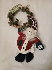 Darling Vtg. Stuffed Felt Santa Door Decoration Wreath 18" NWT, Welcome