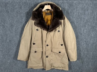 Vintage 70s Eddie Bauer Men's Beige Goose Down Fur Hooded Parka Jacket Size L