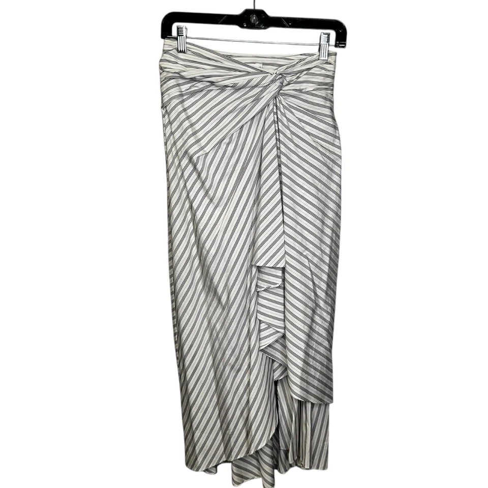 A.L.C. White Blue Stripe Diller Draped Cotton Midi Pencil Skirt Womens 2 - Image 2 of 4
