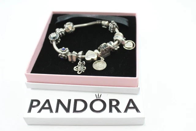 14 Pandora Sterling Silver Charm Bracelet w/ Charms Butterfly Enamel Flower 60g