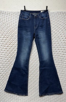 Bridge by Gly Curvy High Rise Flare Jeans Women Size 27 Blue Denim Stretch Boho