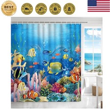 Ocean Fish Shower Curtain Underwater World Summer Colorful Tropical Fishes Se...